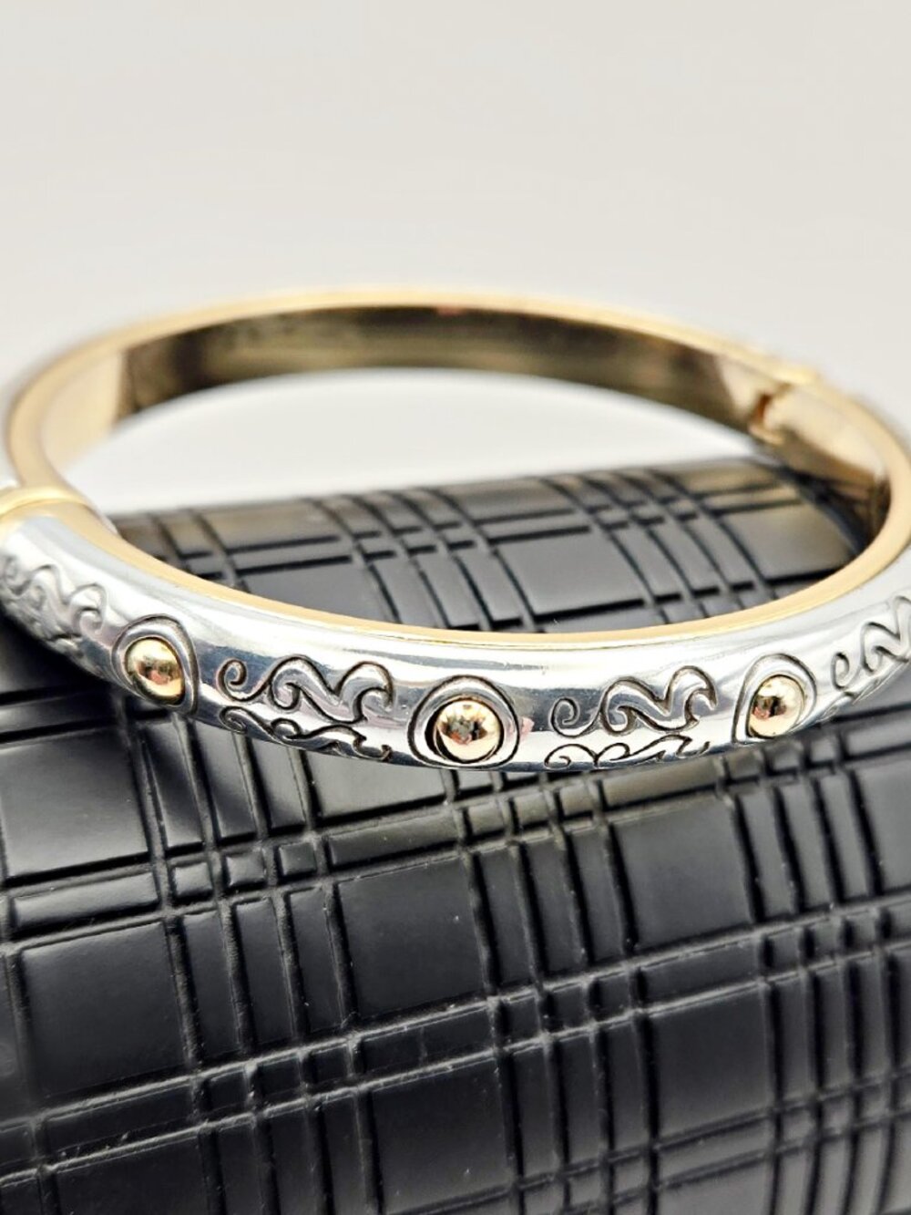Brighton Aries Silver Gold Two Tone Hinged Bangle Bracelet
